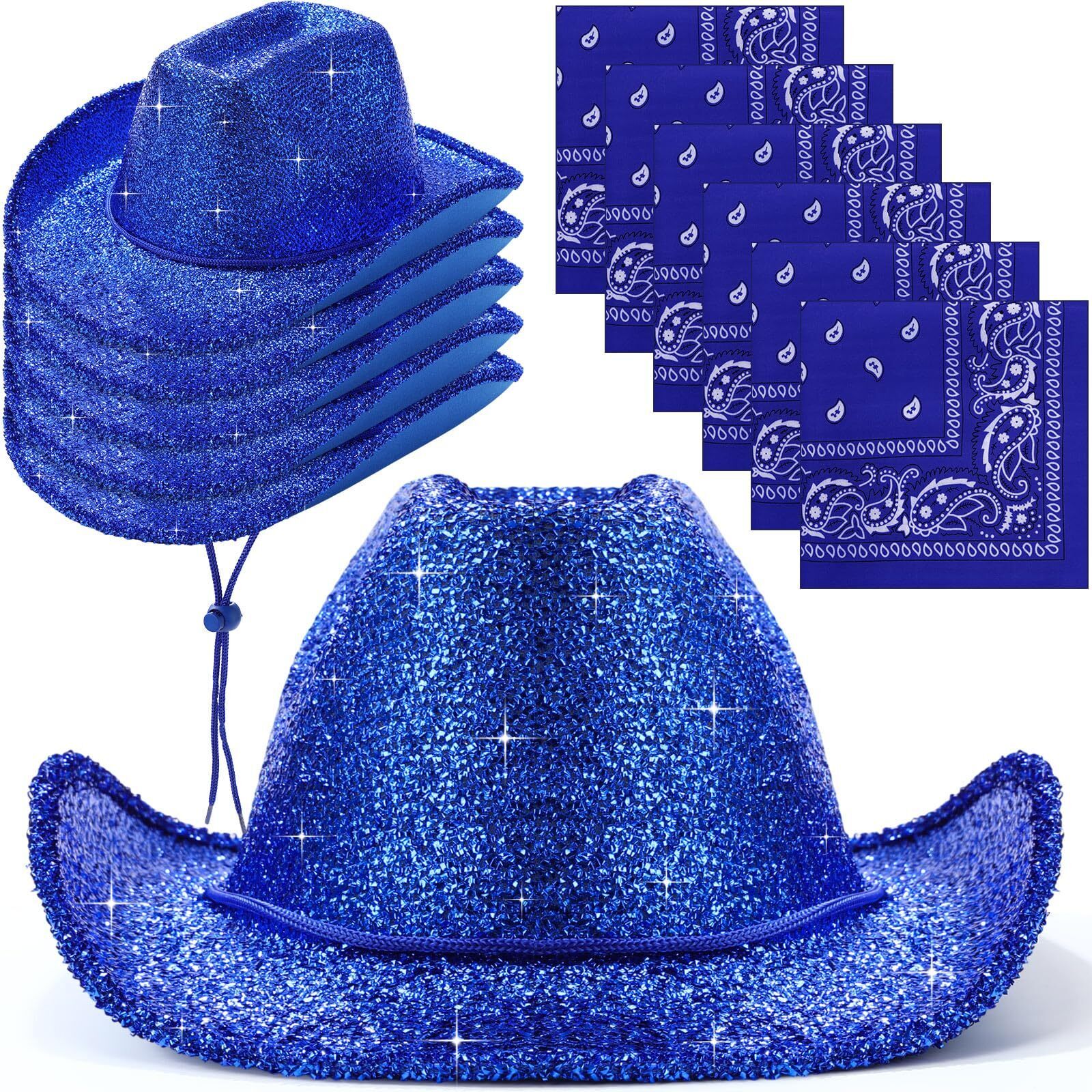 3934 12 Pcs Sparkly Adults Cowboy Hat For Women Men Western Glitter Cowgirl